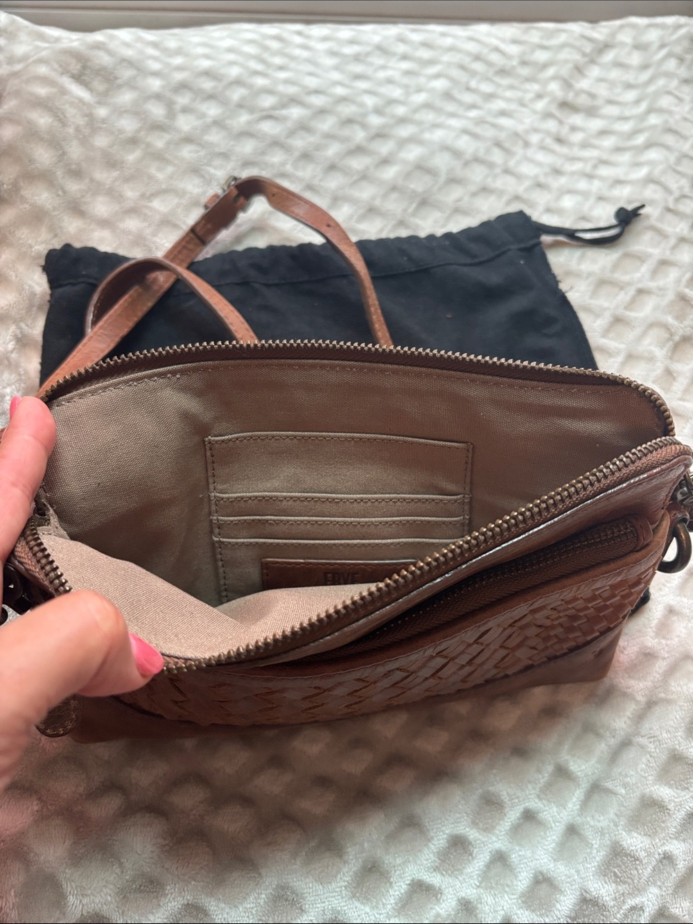 Frye Cognac Woven Leather Crossbody - Picture 3 of 4